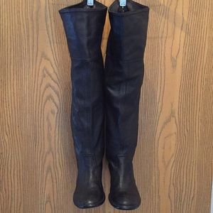 Black Real Soft Leather Flat Boots Size 6 /half